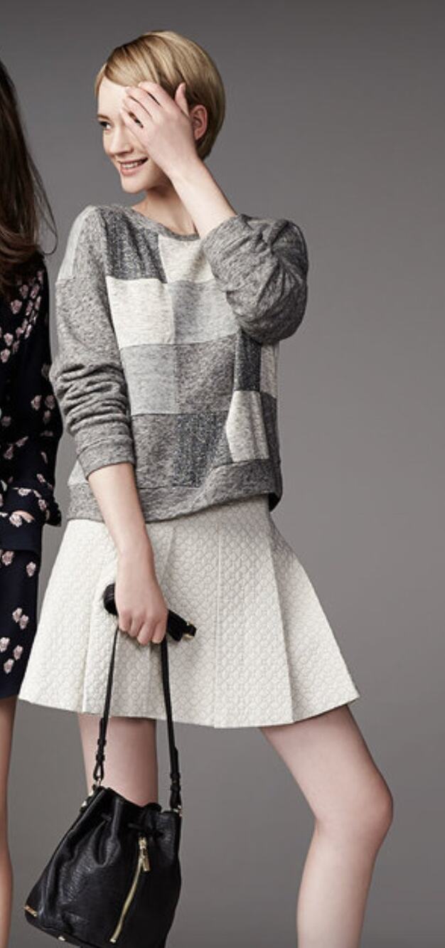 Derek Lam 10 Crosby Patchwork Gray Long Sleeve Cotton Wool Blend Sweatshirt S